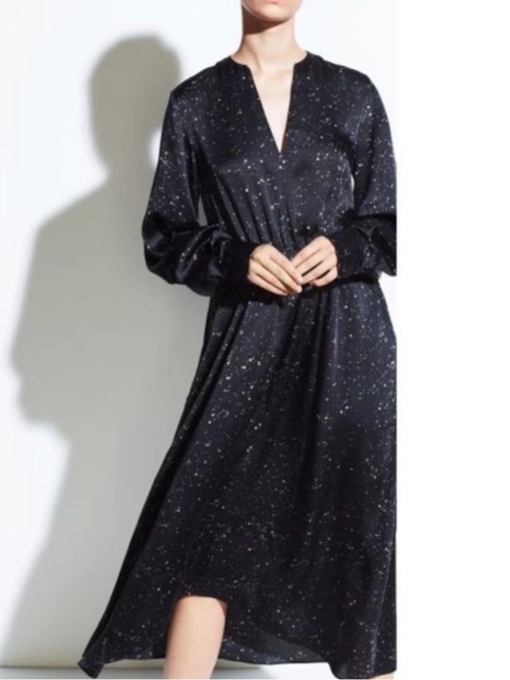 Vince Constellation Print Poet High Low Long Sleeve dress